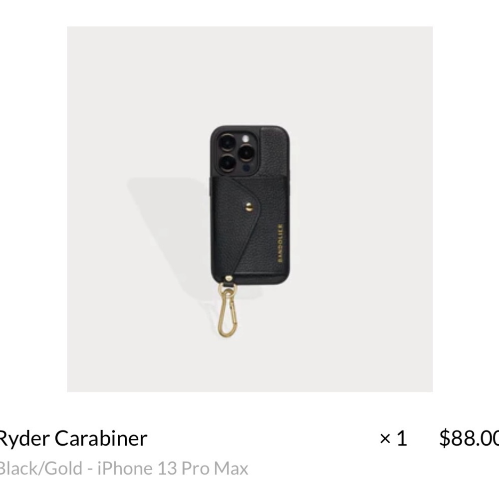 COPY - Bandolier Ryder Carabiner/Ava Pebble Leather Wristlet -iPhone 13 Pro Max.